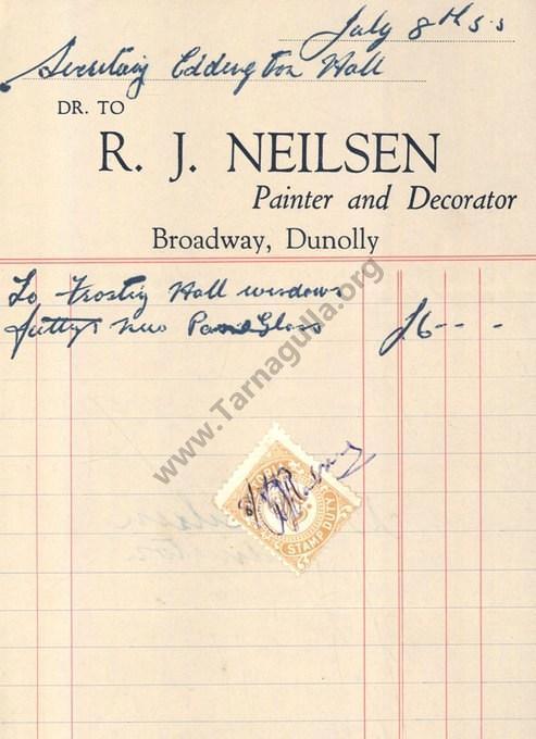 Invoice of R. J. Neilsen, Painting of Eddington Hall 1953