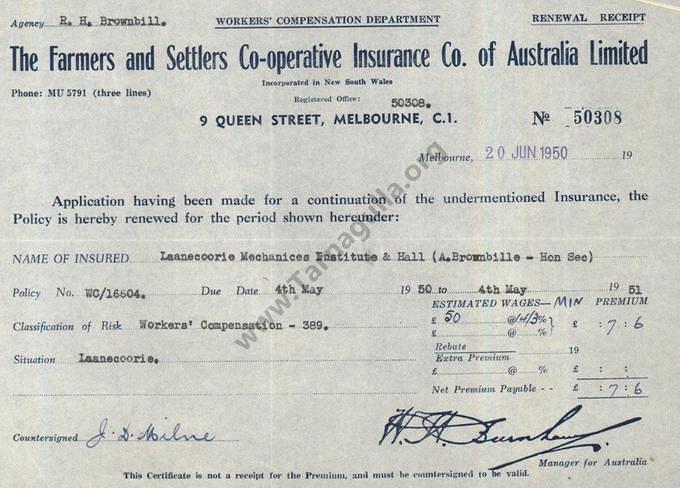 The Farmers and Settlers Co-operative Insurance Company of Australia Limited Workers Compensation Insurance 20 June 1950