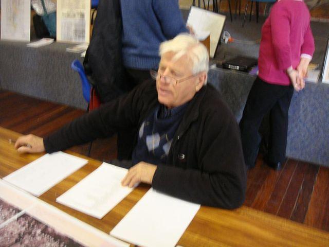 Tarnagulla History Day, 
   Victoria Theatre, Tarnagulla
       30 September 2012.
 George Swinburne talking to visitors.
     David Gordon Collection.