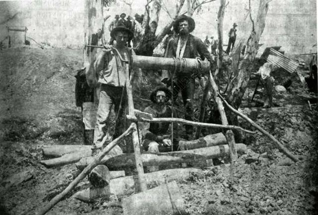 Waanyarra Rush, January 1903 "The Original Prospectors' Claim, Messrs. Lockett and Scholes".
James Lockett sitting, George Scholes on the right.