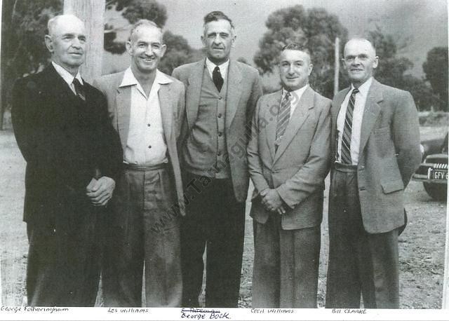 Some well-known Tarnagulla identities in 1963. George Fotheringham, Les Williams, George Bock, Cecil Williams, Bill Clarke.
From the Mary Dridan Collection