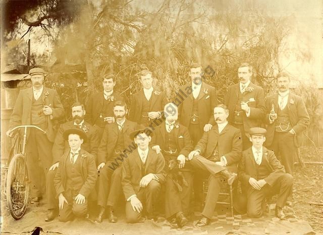 A Tarnagulla Group, c.1893.Caption next image. Many of the gentlemen were employees of either the Exchange Store or the flour mill.