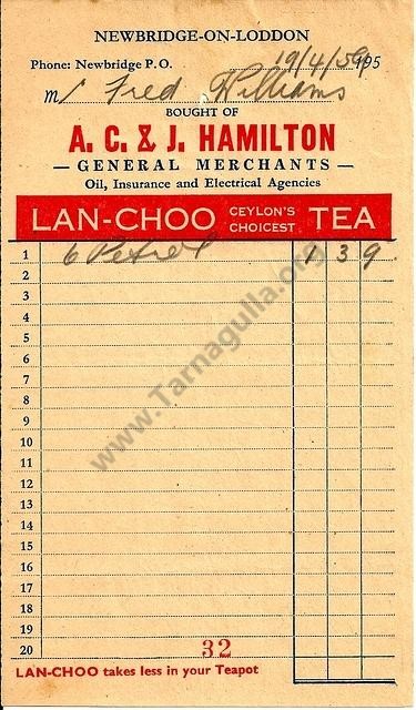 Hamilton of Newbridge Invoice, 1959