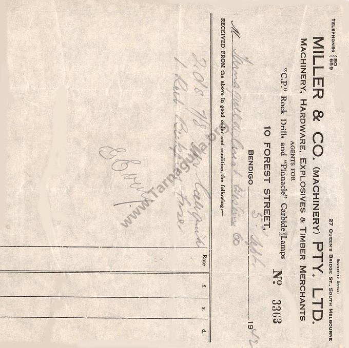 Invoice from Miller & Co. to Great Western Mine, Tarnagulla for explosives, 5 September 1942