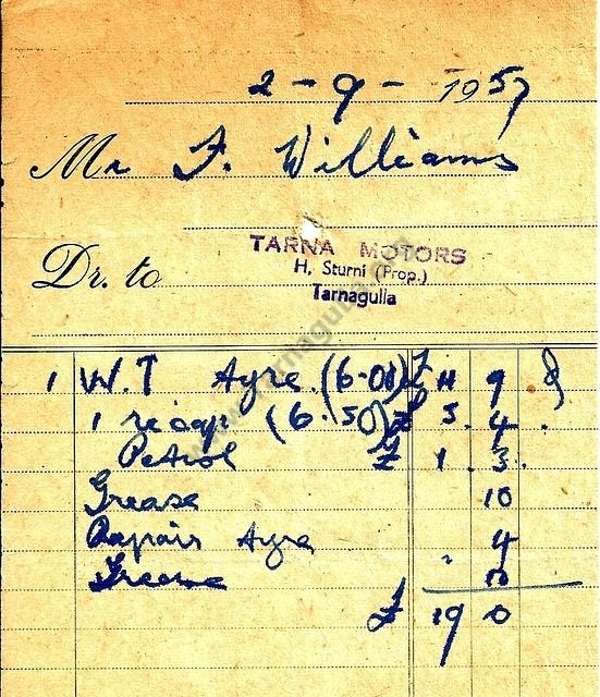 Sturni of Tarnagulla Invoice, 1959