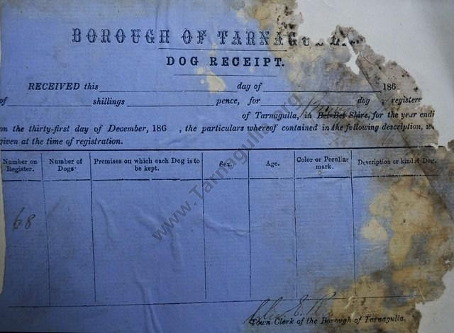 Borough of Tarnagulla Dog Registration, c1868.