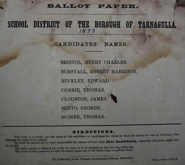 State School Ballot Paper, 1873.