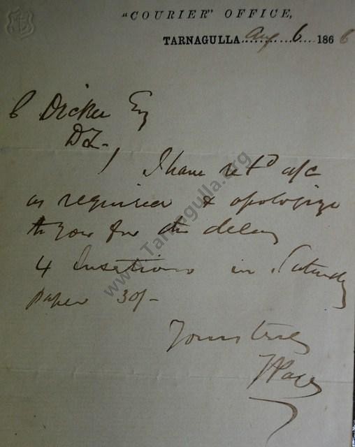 Tarngulla Courier Letter, 1866.