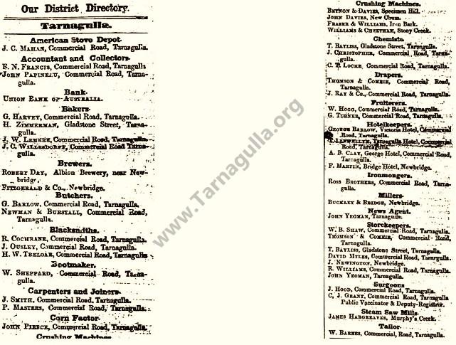 District Directory for Tarnagulla October 1863