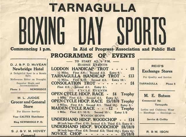 First half of Programme for the 1952 Tarnagulla Boxing Day Sports.
From the Win and Les Williams Collection.