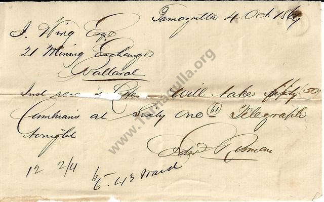 Telegram from Edward Rosman, 1869.
