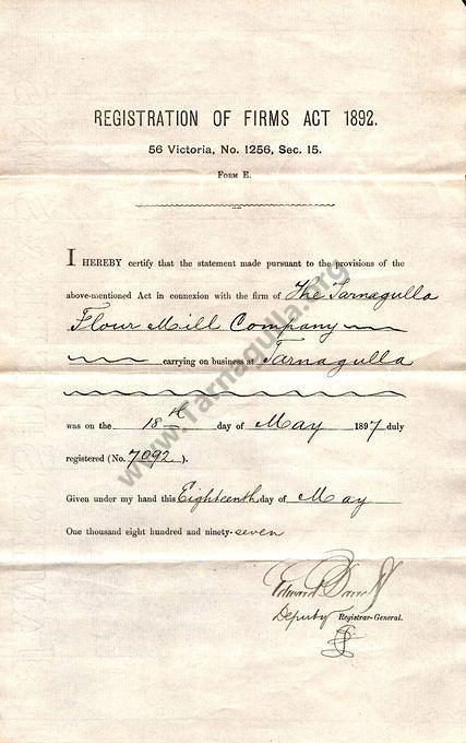 Registration of The Tarnagulla Flour Mill Company dated