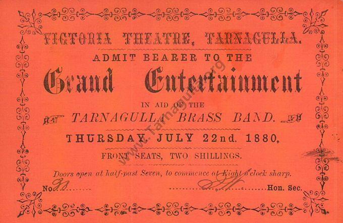 Entry Ticket to the Grand Entertainment at the Victoria Hall, Tarnagulla 22 July, 1880