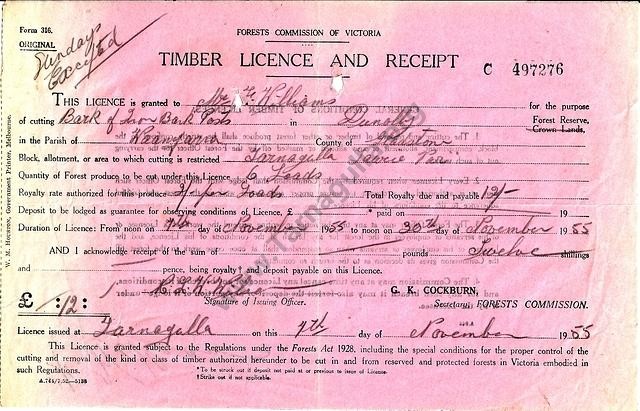 Timber Licence, 1955