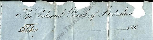 Letterhead from The Colonial Bank of Australasia, Tarnagulla, c.1869