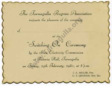 Invitation to the "Switching On" Ceremony, Tarnagulla, 24 February 1950
David Gordon Collection