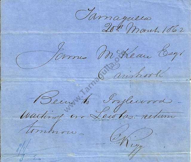 Text of a telegram from Tarnagulla Post Office, dated 20 March 1862.