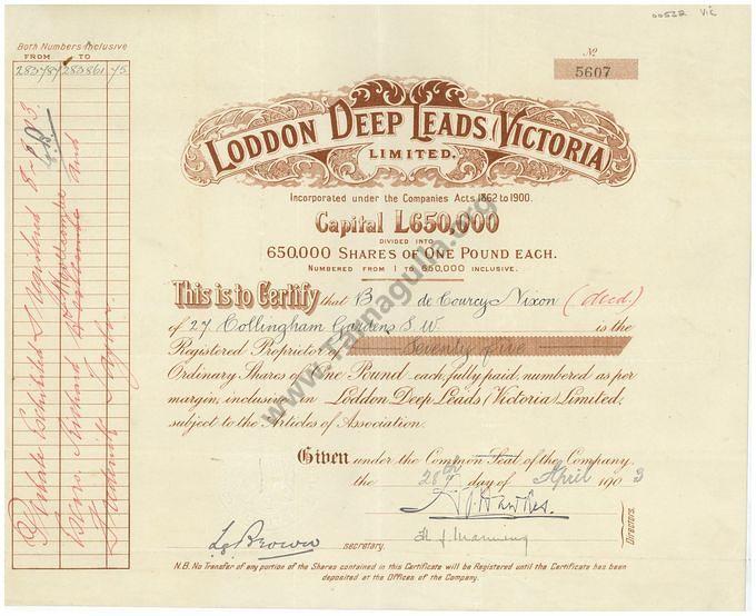 Loddon Deep Leads Certificate 1903