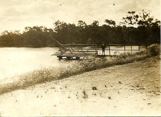 Tarnagulla Reservoir Pier in a state of collapse, c.1930
