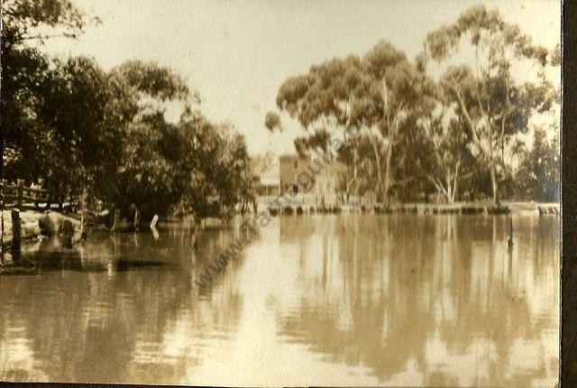 Company's Dam, Tarnagulla, looking east, with Flour Mill in background.
Note the post & rail fence on King Street.
From the Marie Aulich Collection