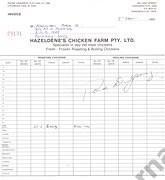 Hazeldene's Chicken Farm Invoice 1983