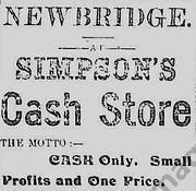 Simpsons Cash Store Advertisement 1909