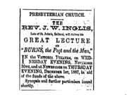 Lecture by Rev. J. W. Inglis in Victoria Theatre, 30 November 1887