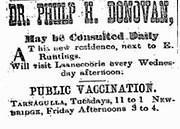 Dr Philip H Donovan, Public Vacinations, Advertisement 5 January 1901