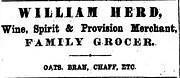 William Herd Advertisement 2 February 1867