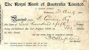 Receipt for purchase of Royal Bank shares by Thomas Comrie 2 August 1888