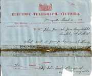Historic telegram dated 10 March 1862 from John Jones