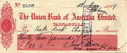 Cheque drawn on Union Bank of Australia, Tarnagulla, dated 1889
David Gordon Collection