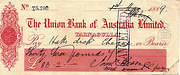 Cheque drawn on Union Bank of Australia, Tarnagulla, dated 1889
David Gordon Collection