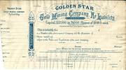 The Star Reef is located at Halfway, near the Corfu Reef, between Tarnagulla and Newbridge.
The Golden Star Company was floated in 1880, and had a short and relatively unsuccessful life. This is a printer's proof of the company's share certificate. Da...