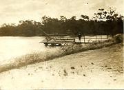 Tarnagulla Reservoir Pier in a state of collapse, c.1930